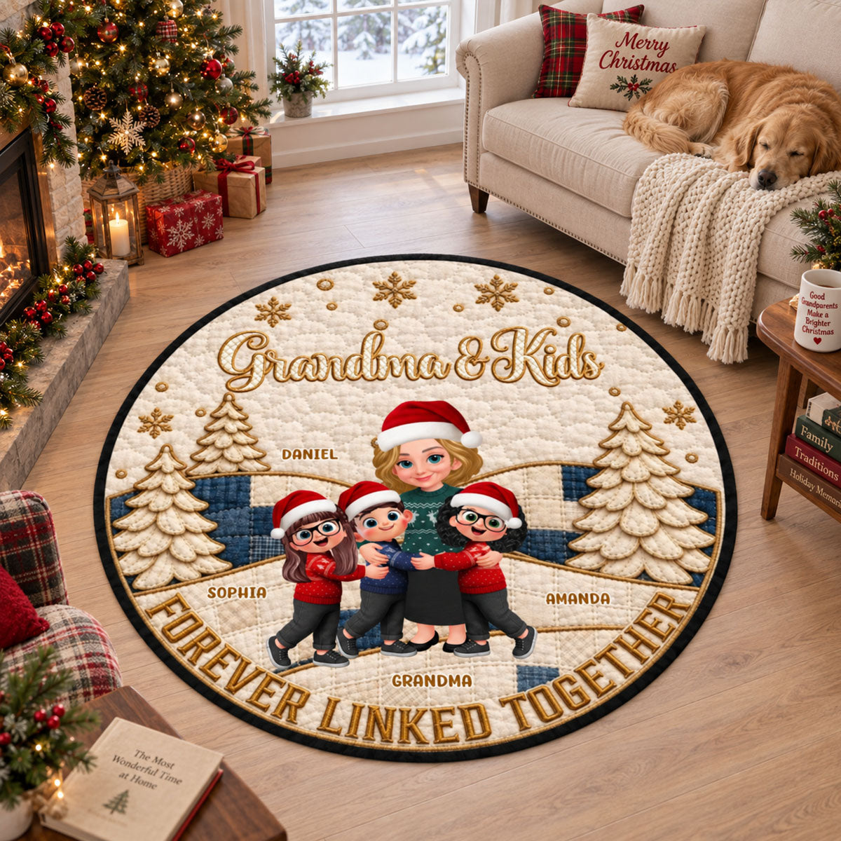 Grandma & Kids Forever Linked Together - Personalized Quilted Carpet - Christmas Decoration, Gift For Grandma