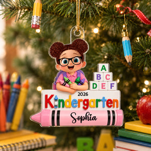 First Day of Kindergarten Boy Girl 2D Flat - Personalized Christmas Ornament - Back to School Keepsake for Kids