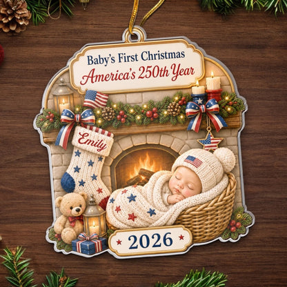 Baby's First Christmas - Custom First Christmas Acrylic Ornament - Personalized America 250th Anniversary Christmas Gifts