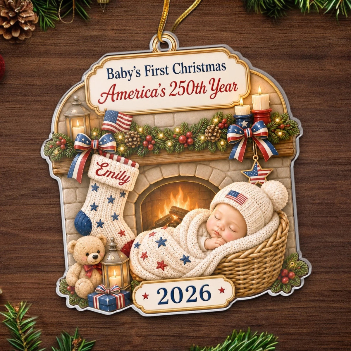 Baby's First Christmas - Custom First Christmas Acrylic Ornament - Personalized America 250th Anniversary Christmas Gifts