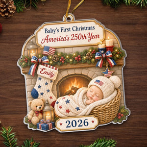 Baby's First Christmas - Custom First Christmas Acrylic Ornament - Personalized America 250th Anniversary Christmas Gifts