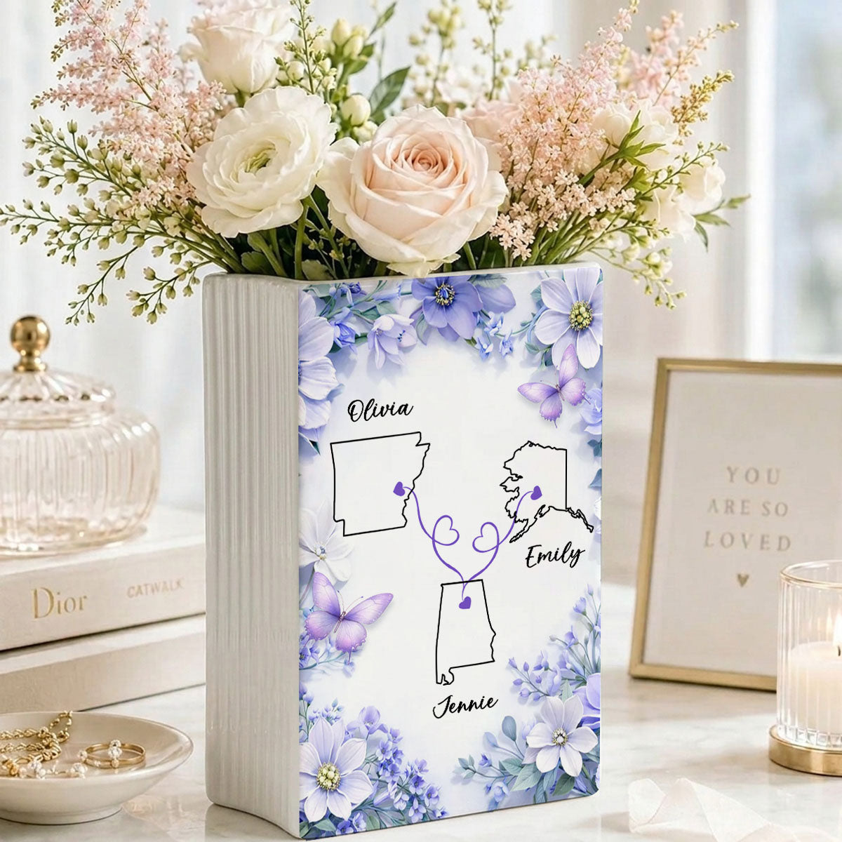 Flowers Ver I Wish You Lived Next Door - Personalized Ceramic Book Vase