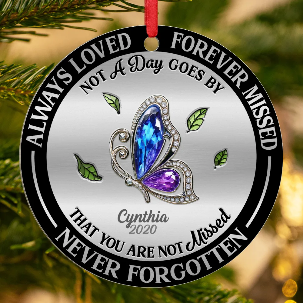 Memorial Always Loved Never Forgotten Gemstone Effect - Personalized Metal Ornament