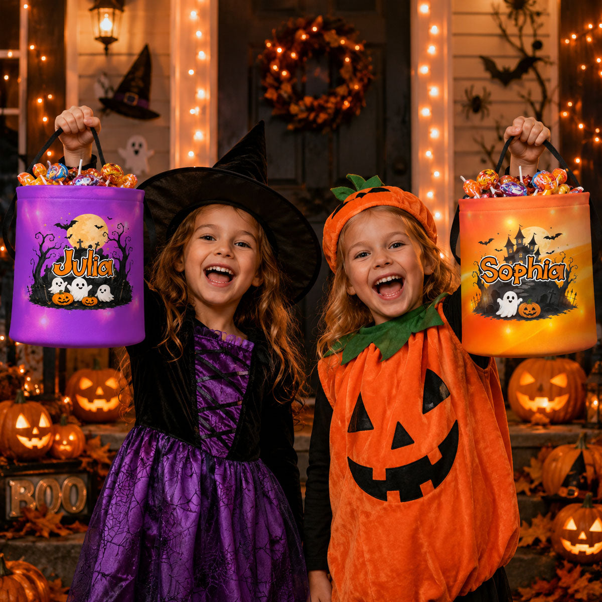 Custom LED Light Bucket Bag - Personalized Halloween Birthday Gifts For Kids - Tiny Trickster