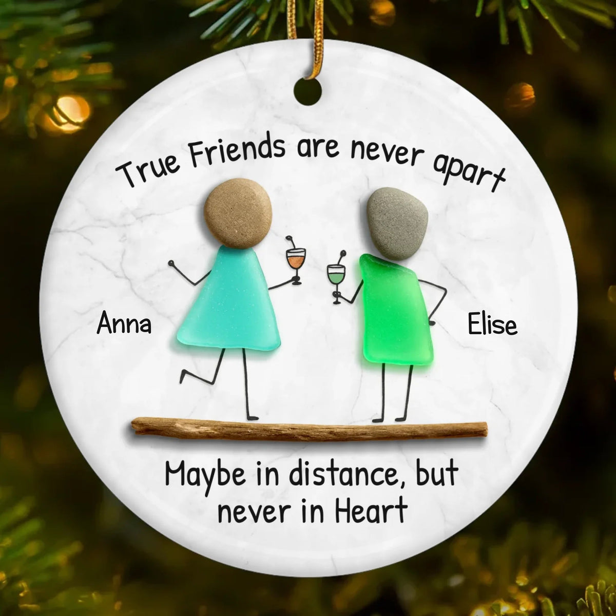 True Friends Never Apart Sea Glass - Personalized Ceramic Ornament - Christmas Gift For Friends