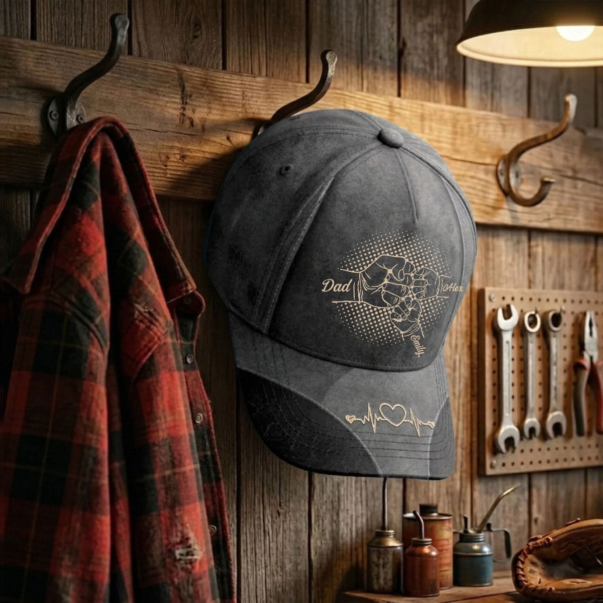 Custom Hat, All Over Print Classic Cap - Personalized Father's Day Gifts For Dad, Grandpa - Papa s Hand Holds The Whole Family