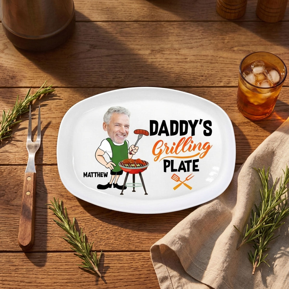 Custom Photo Daddy's Grilling Plate - Personalized Plate