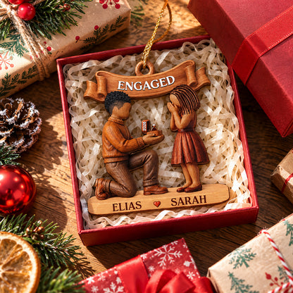 She Said Yes First Christmas Married Engaged Couple - Personalized Custom Shaped Wooden Ornament