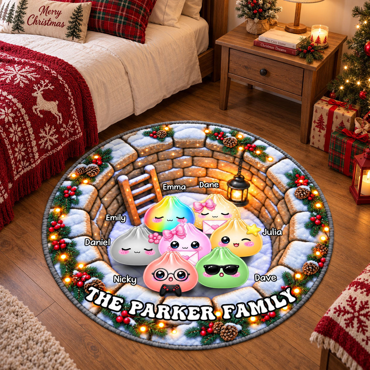 Our Christmas Crew Together 3D Illusion Quilted Rug - Personalized Quilted Mat