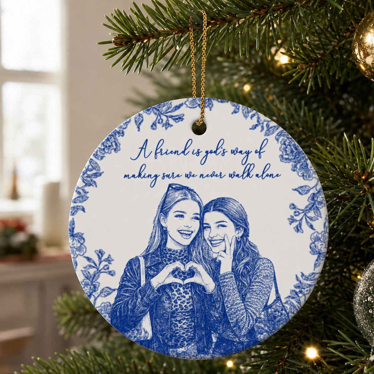 Friendship Sketch Line Art Christmas Gifts For Friends, Sisters - Personalized Ornament
