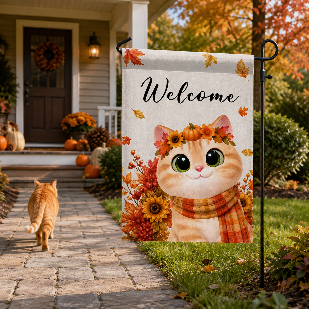 Cute Cats Welcome - Personalized Garden Flag - Cozy Fall Decor for Cat Lovers
