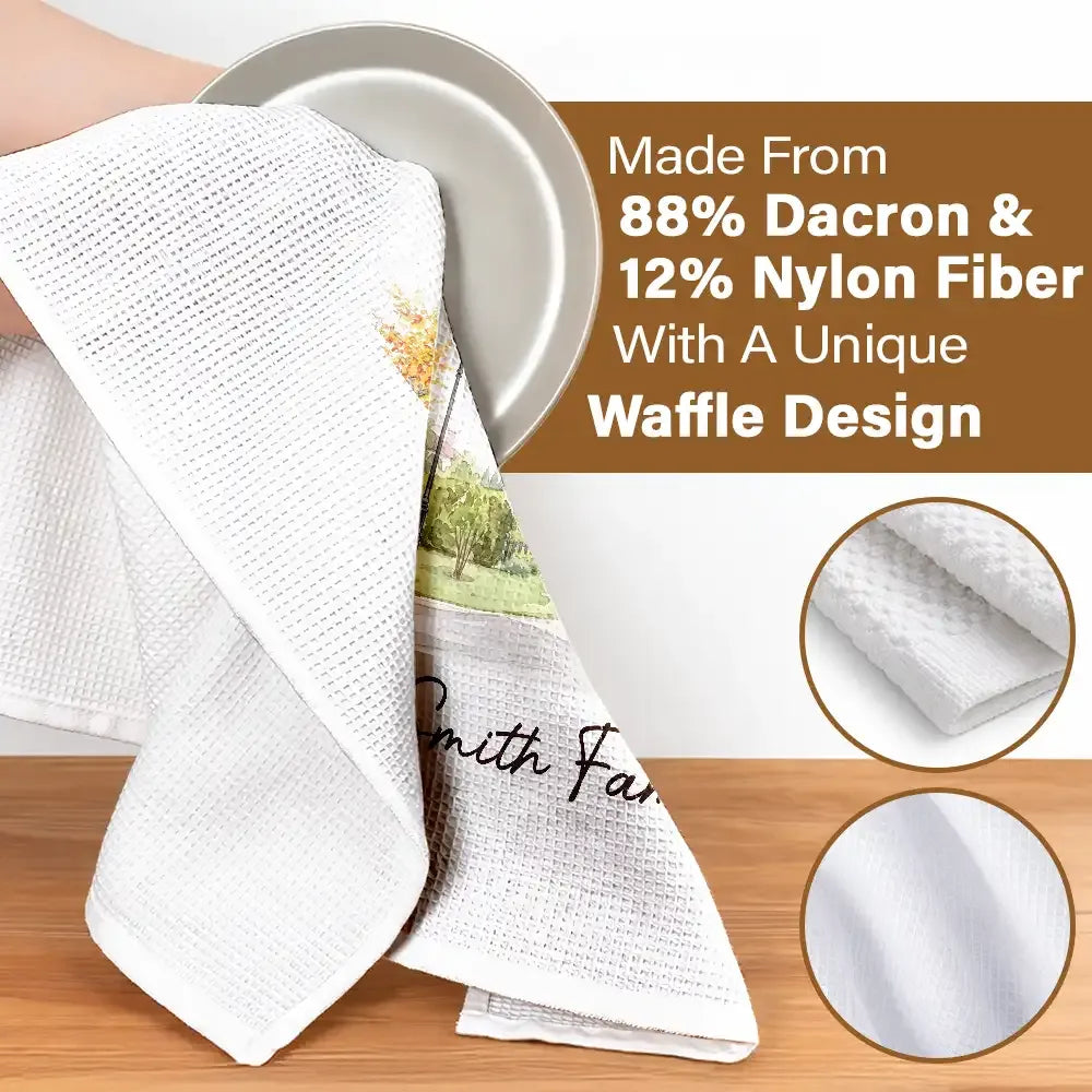 Custom Photo Colored Pencil Sketch Our First Home Family Parents - Personalized Kitchen Towel