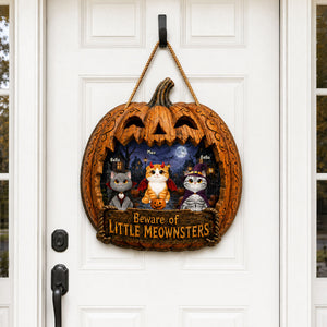 Spooky Halloween Pumpkin Cats - Personalized Wood Sign - Halloween Decor For Cat Lovers