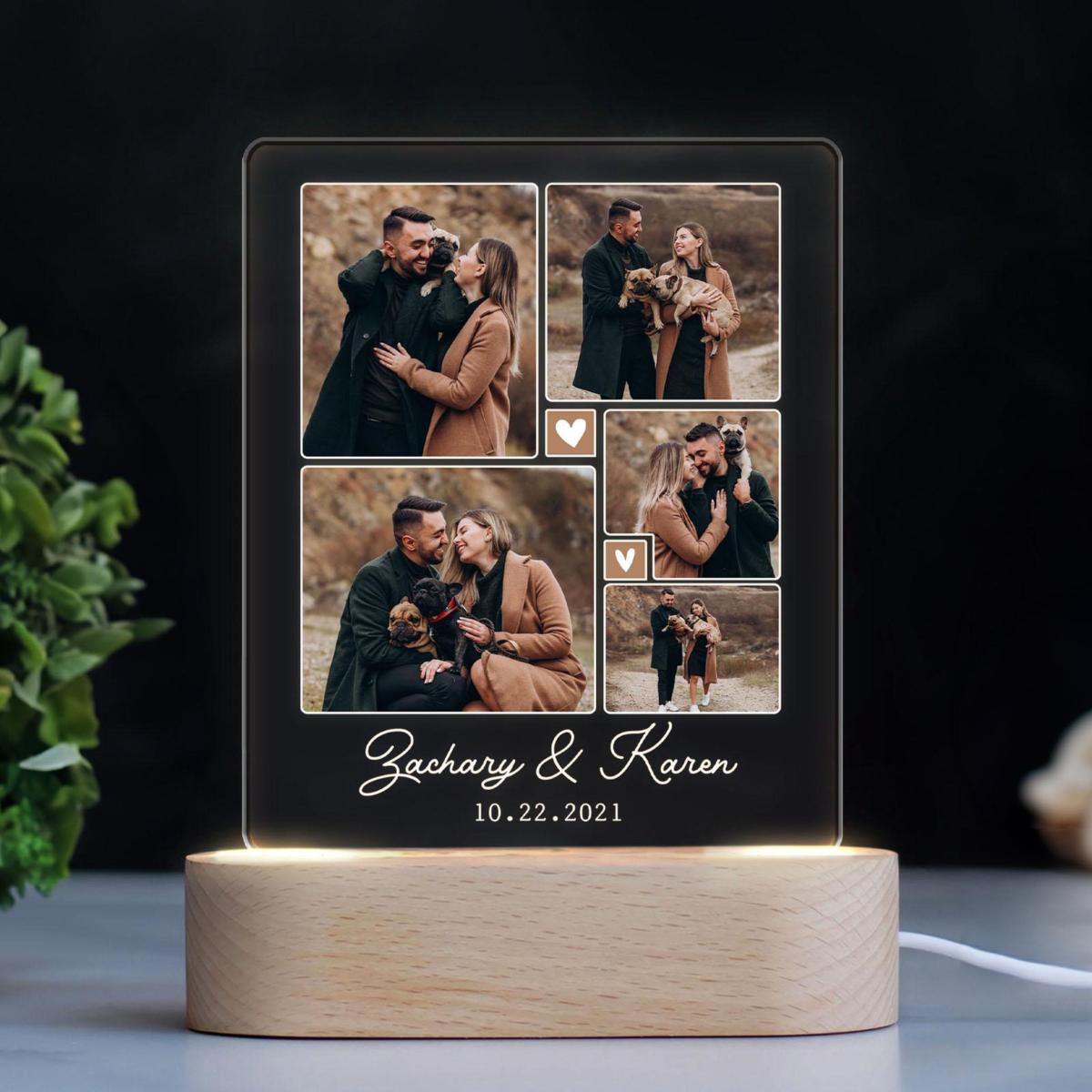 Personalized Couple Photo LED Light, Custom Photo Couple Plaque, Photo Collage Gift, Gifts For Couple, Valentine's Day Gifts