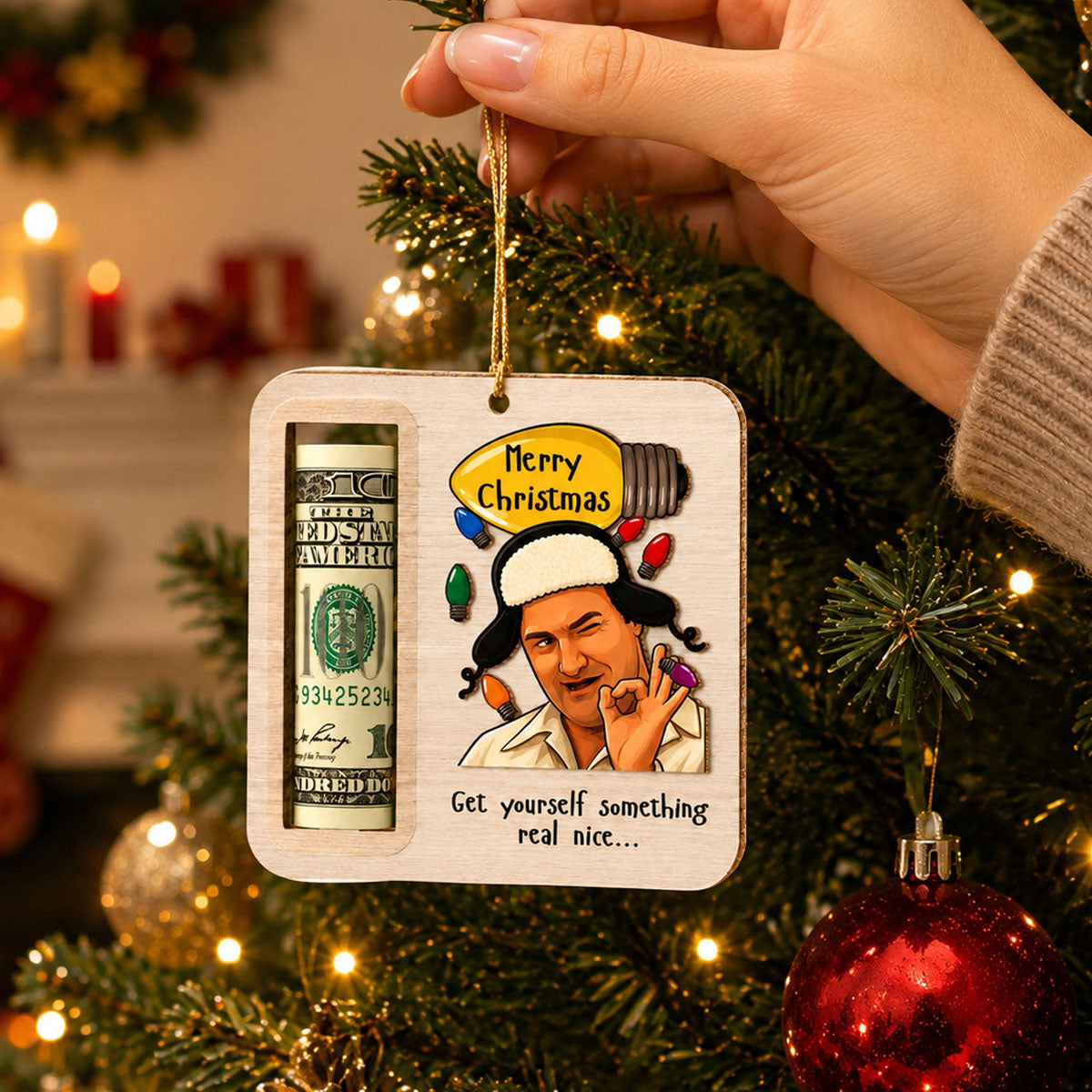 Cousin Eddie Wooden Money Holder Ornament – Funny Christmas Cash Gift Holder