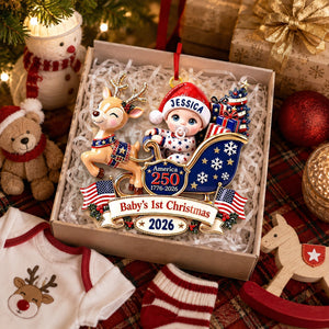 Baby's 1st Christmas In Sleigh America 250th Anniversary - Real 3D Raised Ornament