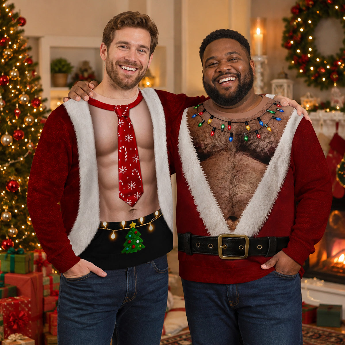 Custom Funny Ugly Sweatshirt - Personalized Christmas Birthday Gifts For Husband, Son, Grandson, Brother, Grandpa, Dad, Yourself - Santa Abs On Full Display Today