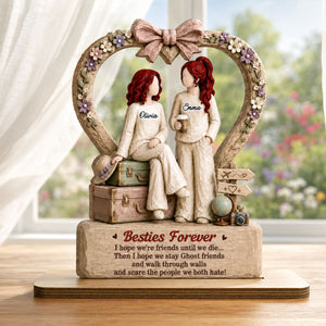 One Soul Two Besties - Personalized 2-Layer Wood Plaque With Flat Base