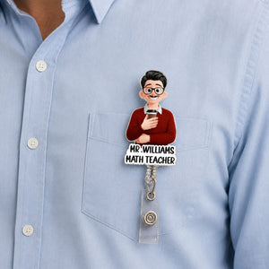 Custom Character For Teacher, Coworker, Boss With Name - Personalized Acrylic Badge Reel