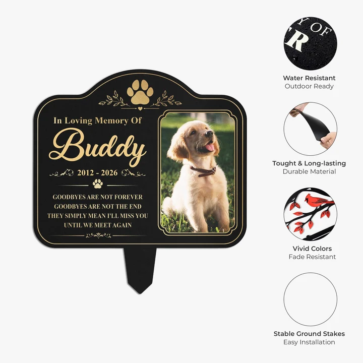 Goodbyes Are Not Forever Pet Photo Metal Garden Stake - Personalized Pet Memorial Gifts