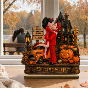 Couple Halloween Haunted House - Personalized Wooden Plaque - Halloween Decor Keepsake for Her, for Him