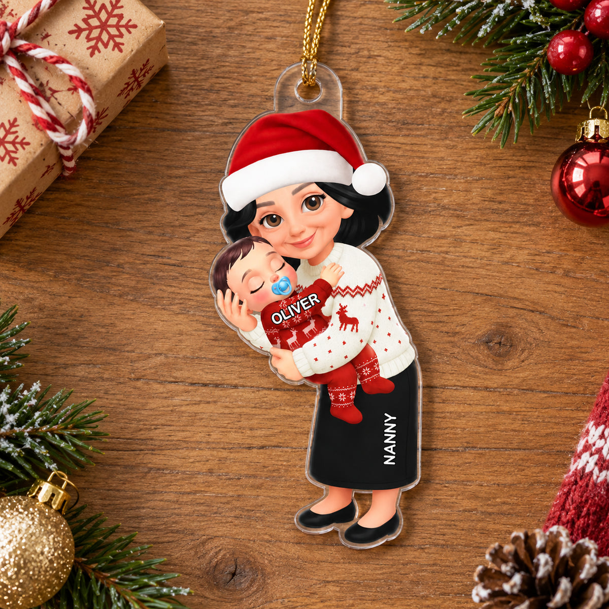 Endless Love Christmas Grandma Hugging Grandkids - Personalized Acrylic Ornament - Gift For Grandma, Grandkids
