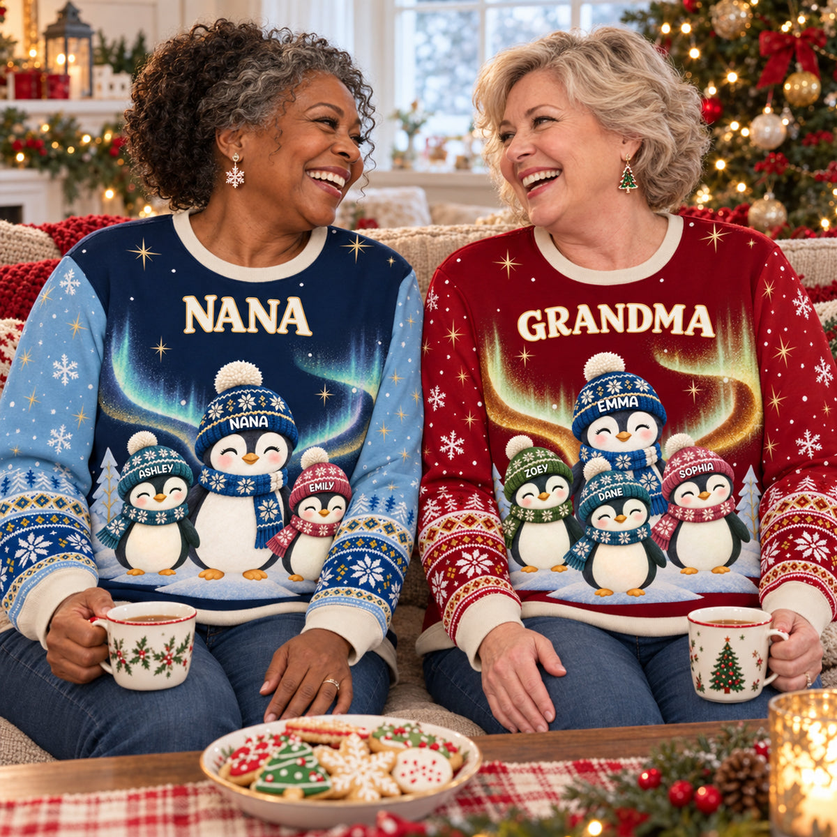 Best Nana Penguin Ever - Personalized All-Over-Print Sweatshirt - Christmas Gift For Grandma