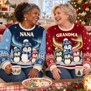 Best Nana Penguin Ever - Personalized All-Over-Print Sweatshirt - Christmas Gift For Grandma