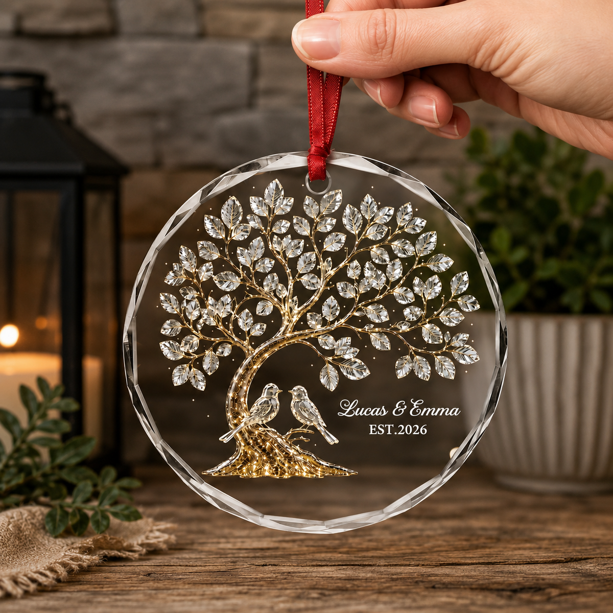 Tree of Love Glass Ornament - Personalized Couple Gifts