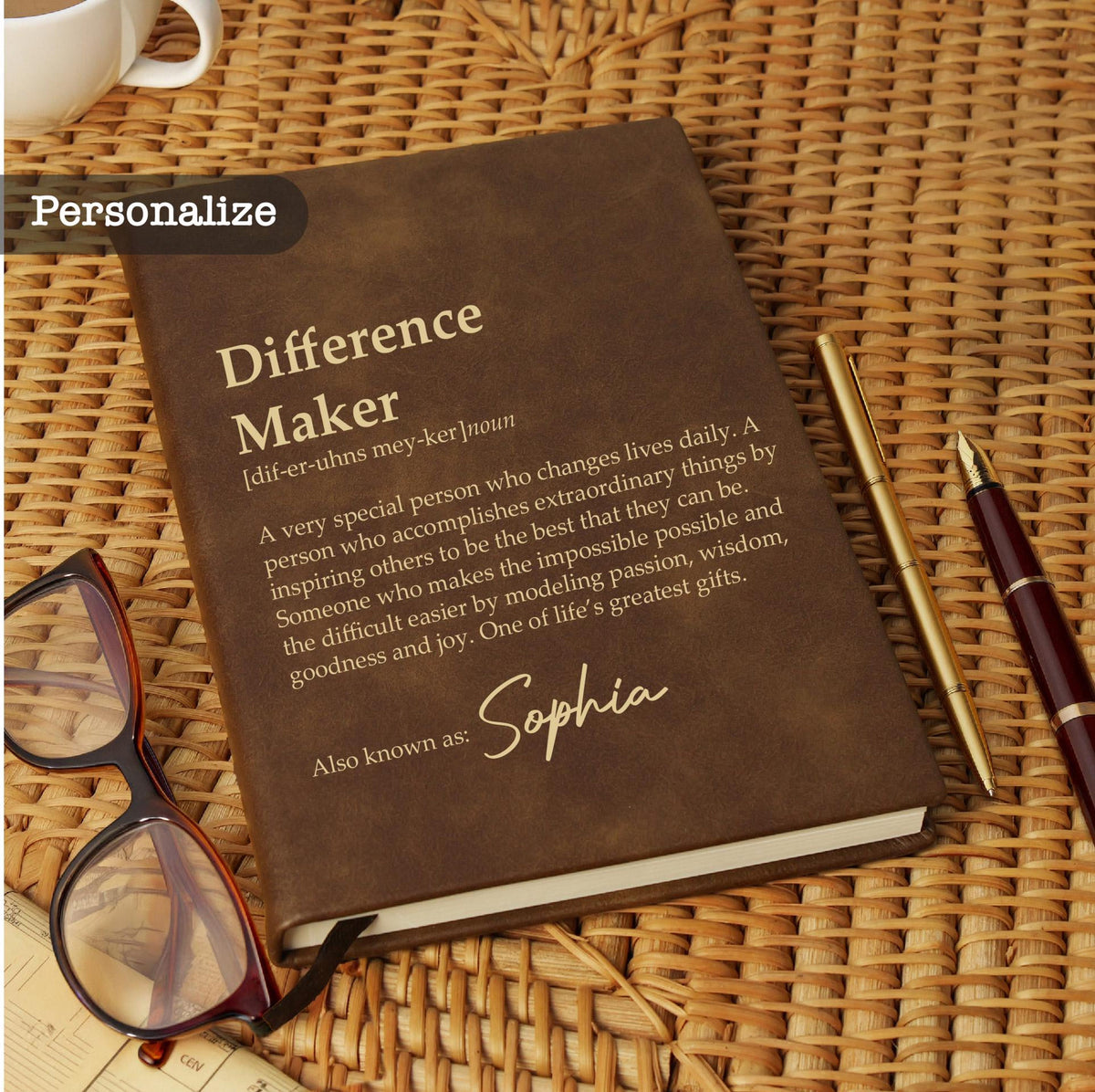 Personalized Difference Maker Journal, Custom Coworker Gifts, Leather Lined Notebook, Mentor Leader Appreciation Thank You Gift