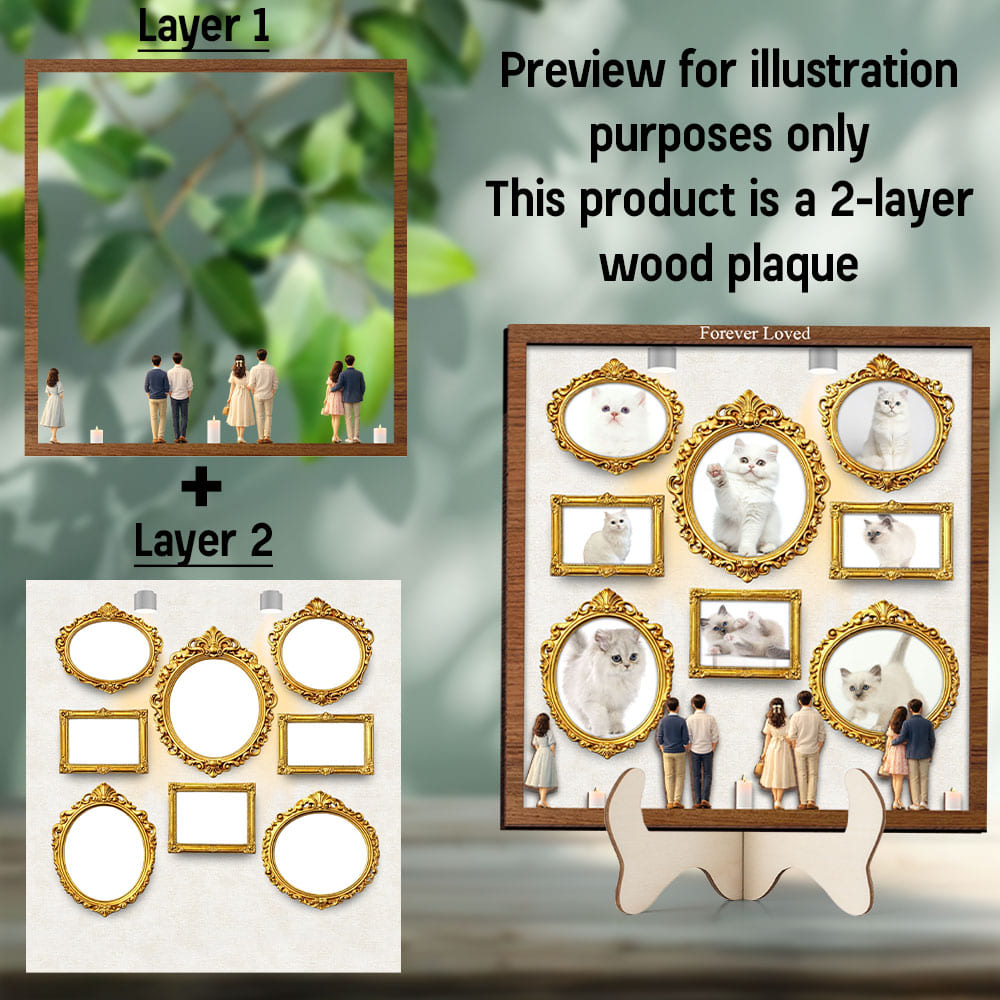 Cat Lovers Mini Museum Wood Layer Frame, Memory Display with Wood Frames, Pet Mom Gifts, Photo Frame with Miniature Figurines, Cat Lovers