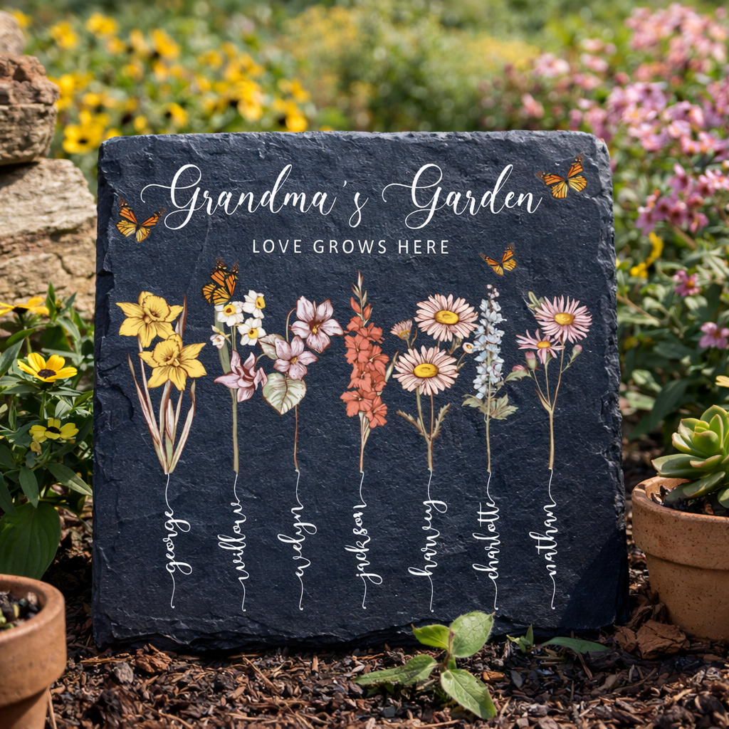 Grandma's Garden Love Grows Here - Personalized Garden Stone - Gift For Grandma