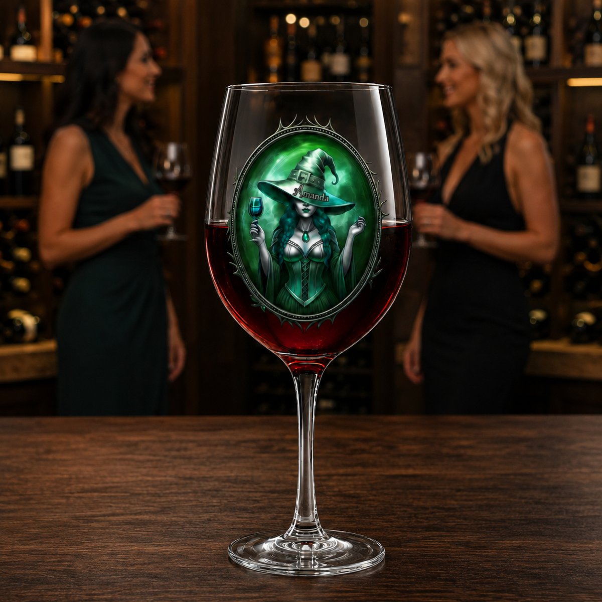 Custom Stemmed Wine Glass - Personalized Best Friend Birthday Gifts For Women, Besties, Sisters, BFF - Witch Vibes Only This Halloween