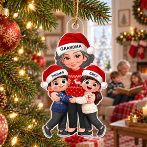 Endless Love Christmas Grandma Hugging Grandkids - Personalized Acrylic Ornament - Gift For Grandma, Grandkids