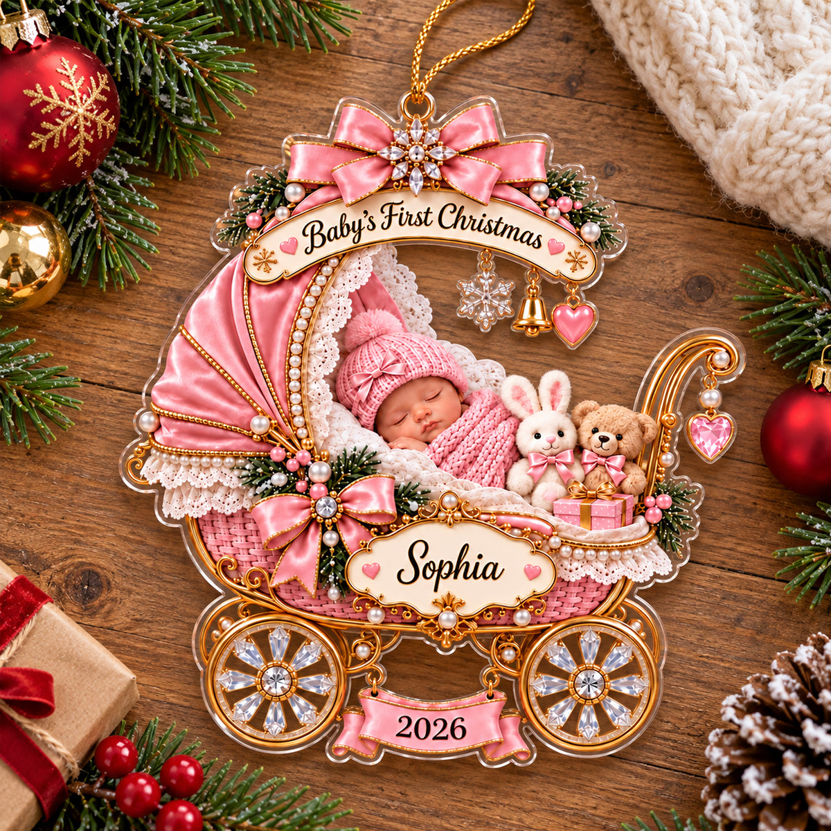 Personalized Baby’s First Christmas Ornament , Custom Name Acrylic Keepsake