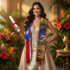 Puerto Rico Graduation Stole Class of 2026, Custom Name Boricua Flag Sash Coqui Design, Senior Grad Gift, College Gift