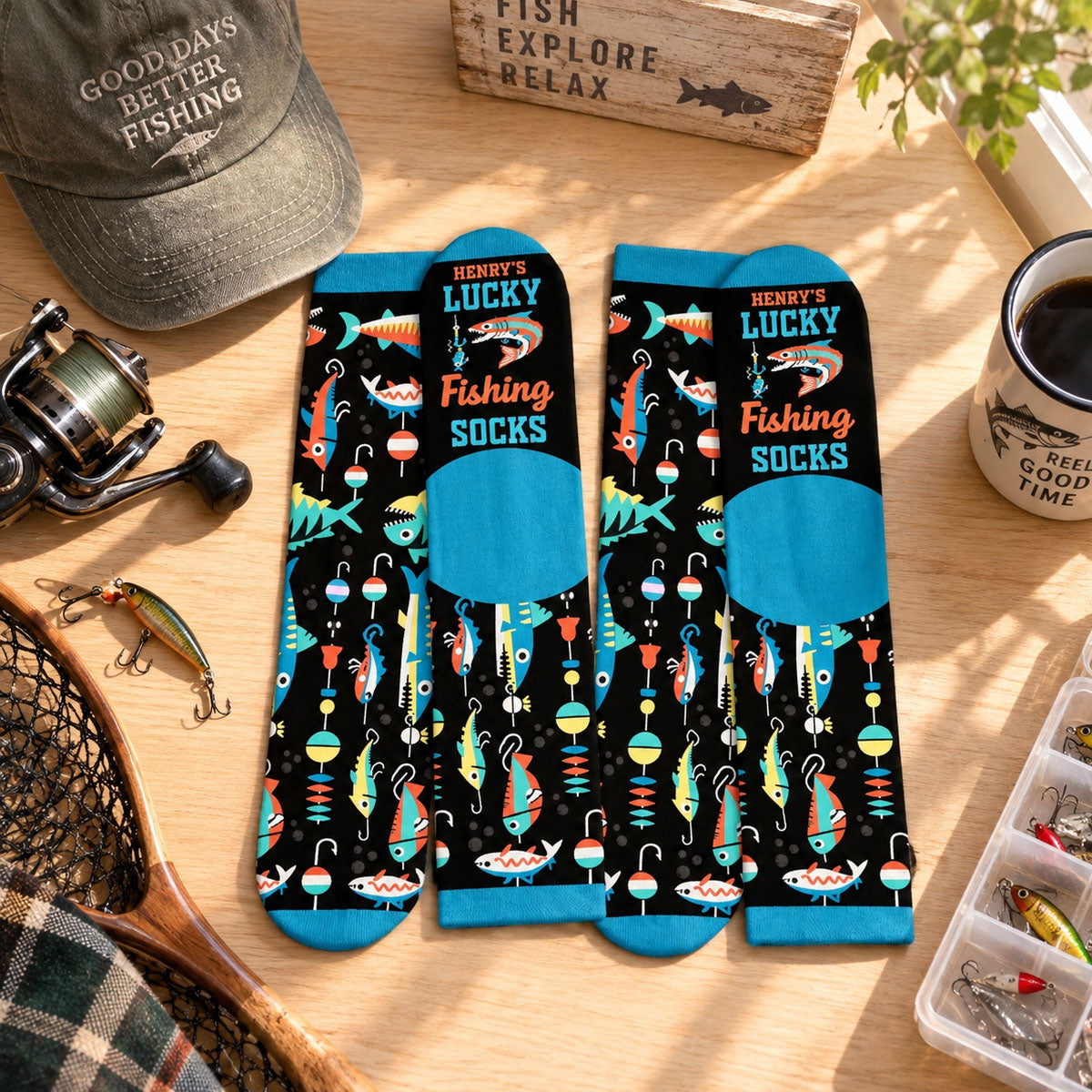 Personalized Crew Socks – Gift for Fishing Lovers – Hooked For Life