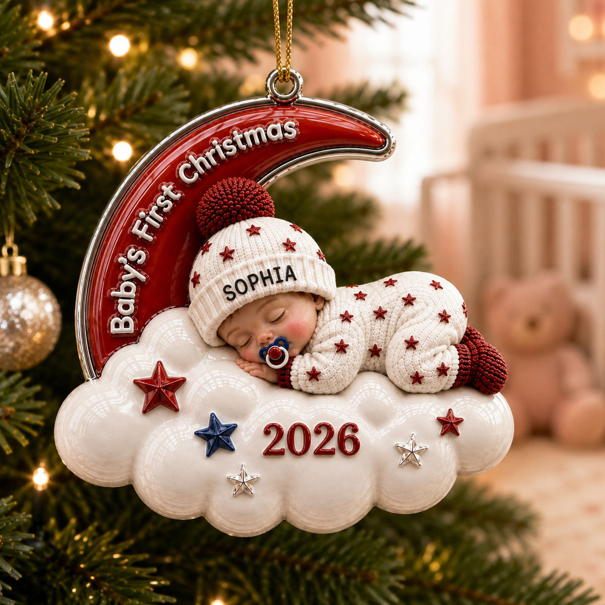 Baby’s First Christmas Moon Ornament 2026 - Real 3D Raised Ornament