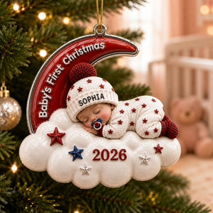Baby’s First Christmas Moon Ornament 2026 - Real 3D Raised Ornament
