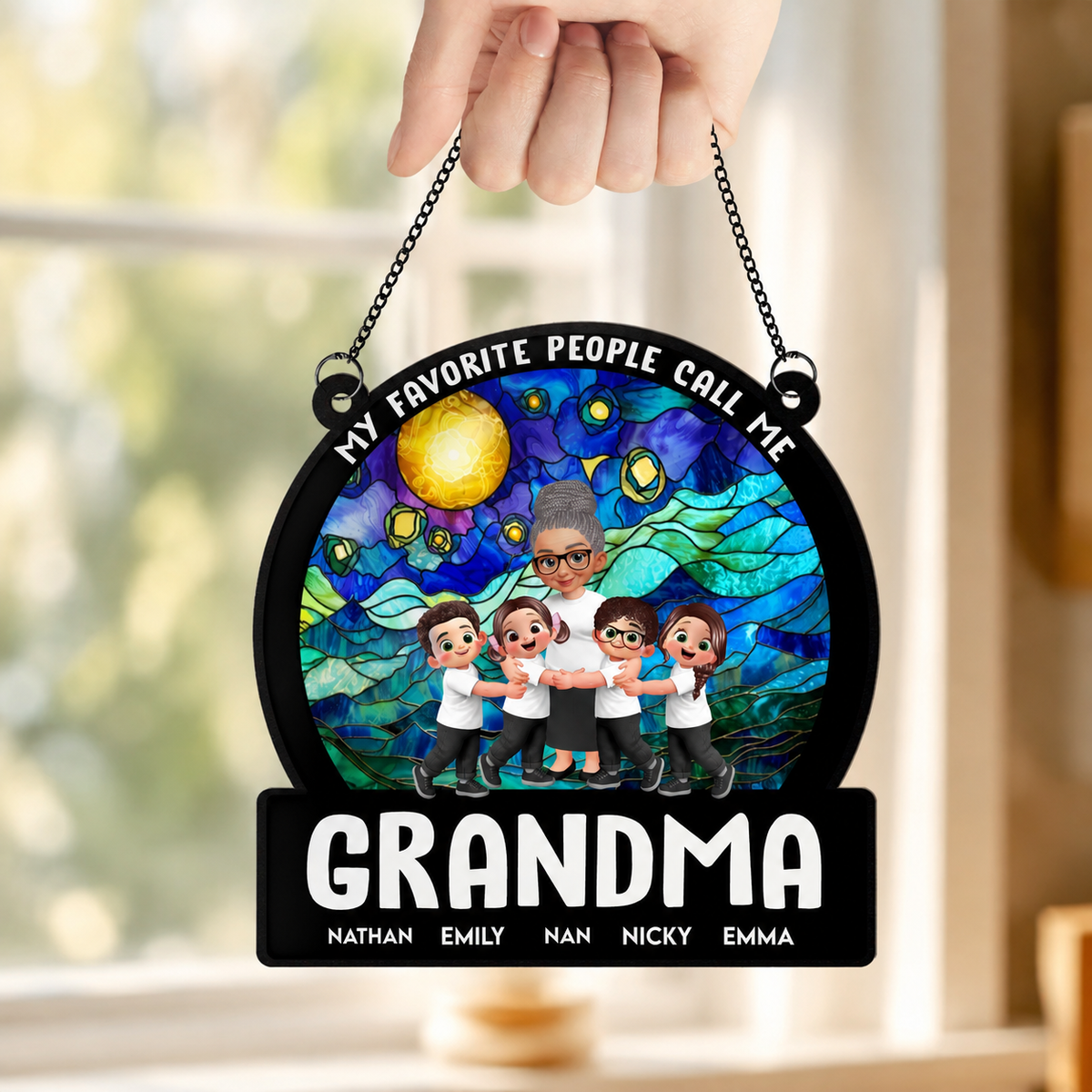 Favorite People Call Me Grandma - Personalized Window Hanging Suncatcher Ornament - Gift For Grandma