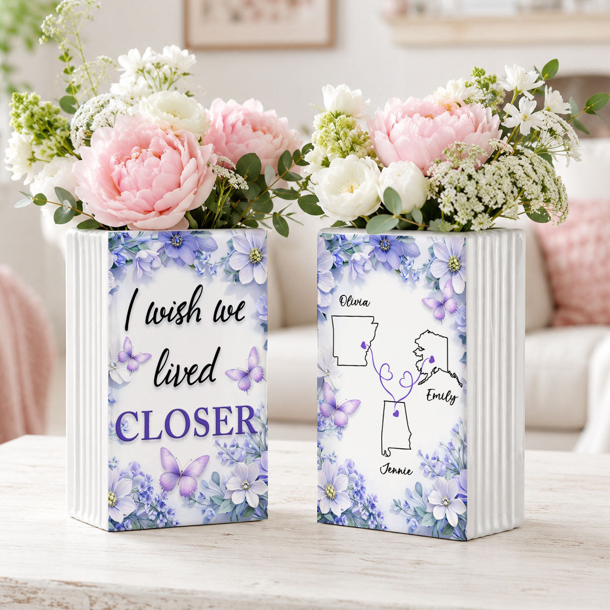 Flowers Ver I Wish You Lived Next Door - Personalized Ceramic Book Vase