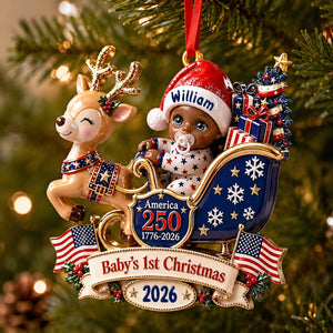 Baby's 1st Christmas In Sleigh America 250th Anniversary - Real 3D Raised Ornament