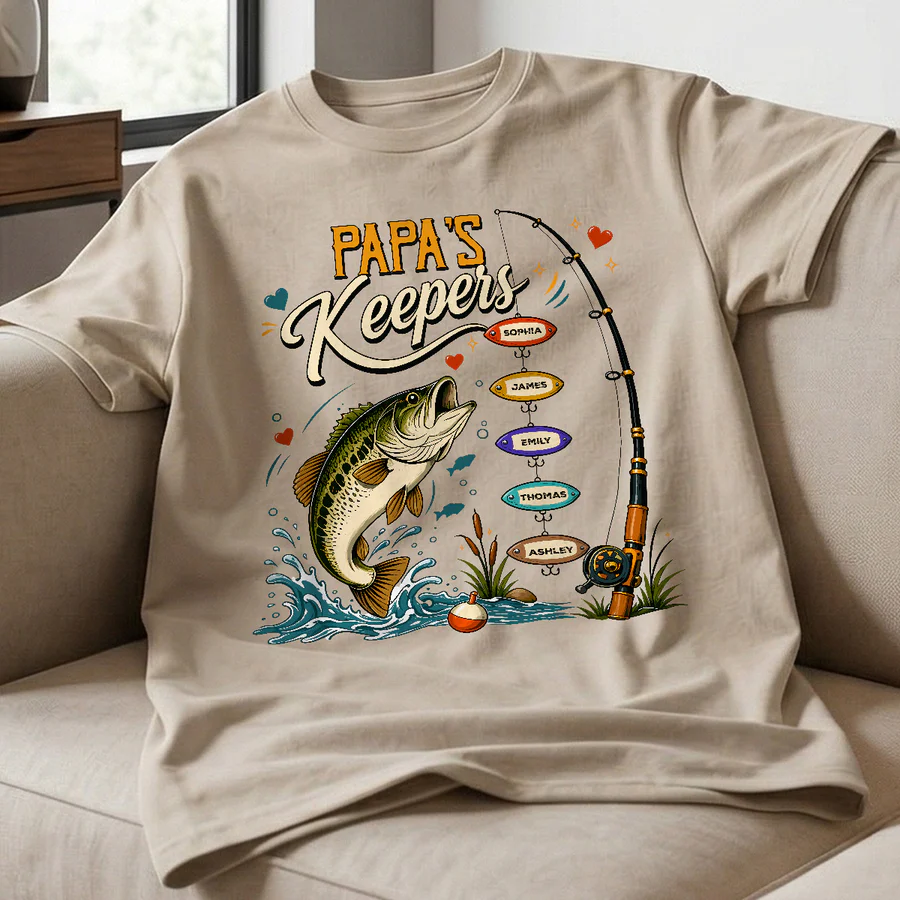 Grandpa's Keepers Fishing With Grandkids Names - Personalized Shirt