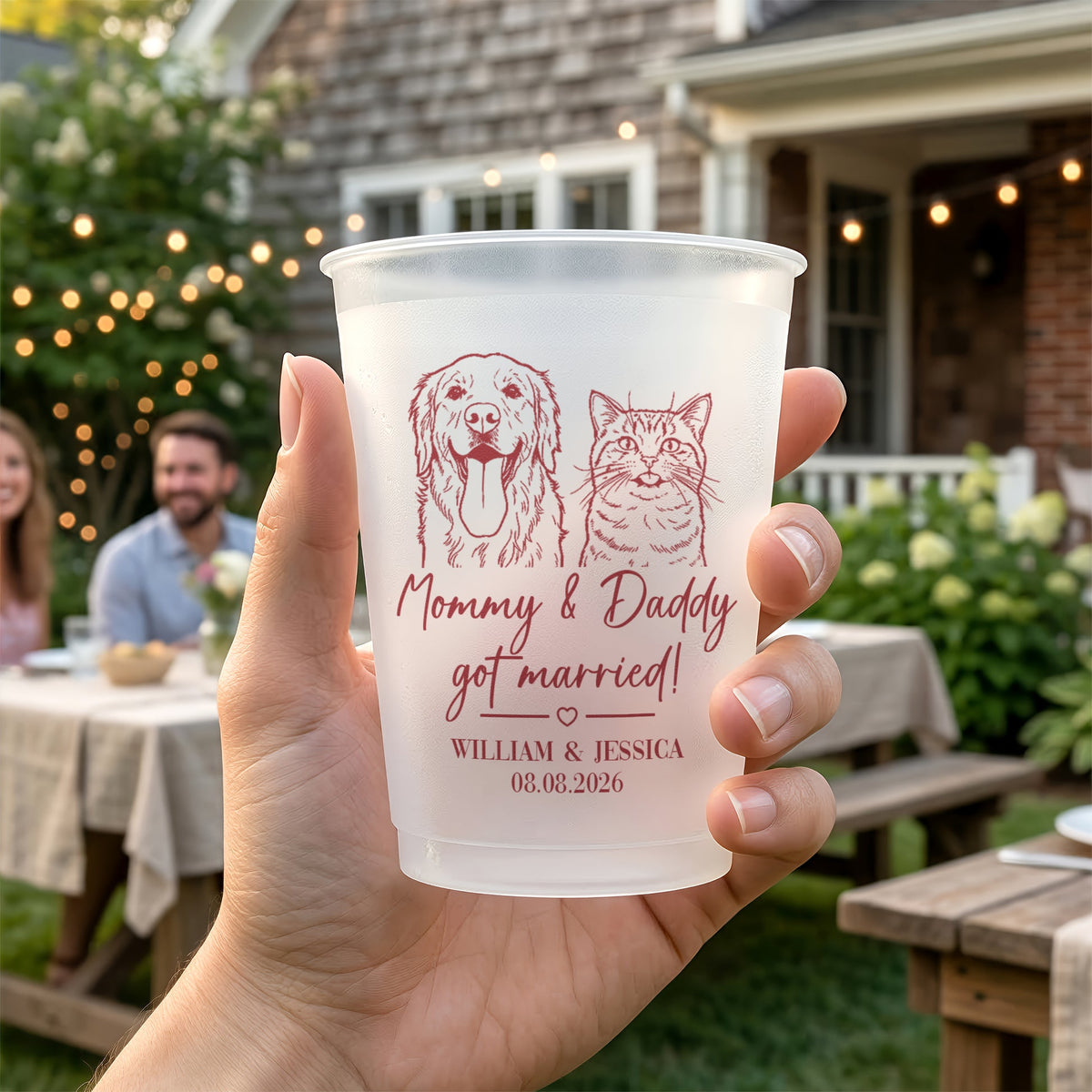 Mommy & Daddy Got Married Wedding Favors Sketch Line Art Photo - Personalized Cups