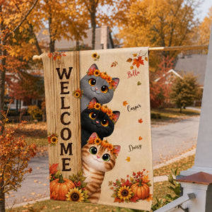 Welcome Cozy Fall Cat - Personalized Garden Flag - Fall Season Decoration, Gift For Cat Lovers