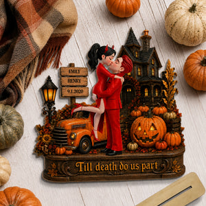 Couple Halloween Haunted House - Personalized Wooden Plaque - Halloween Decor Keepsake for Her, for Him