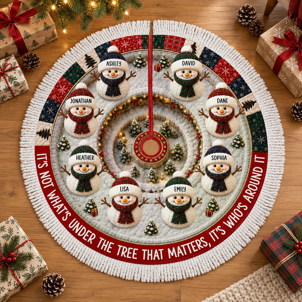 Custom Snowman Tree Skirt - Personalized Christmas Birthday Gifts For Mom, Dad, Brother, Sister