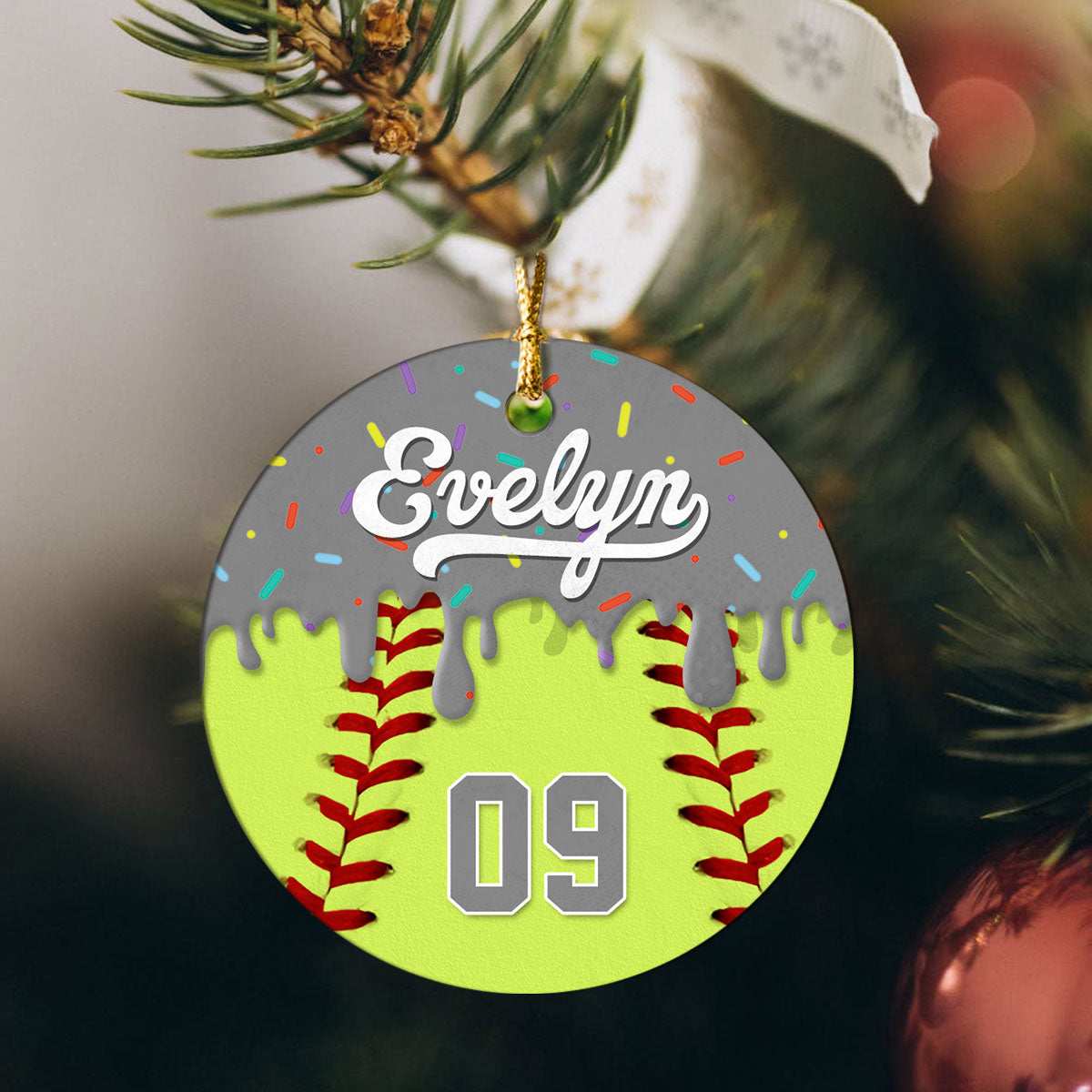 Personalized Softball Ornament Custom Name & Number Softball Gift, Softball Christmas Ornament for Player or Team, Sports Keepsake Gift
