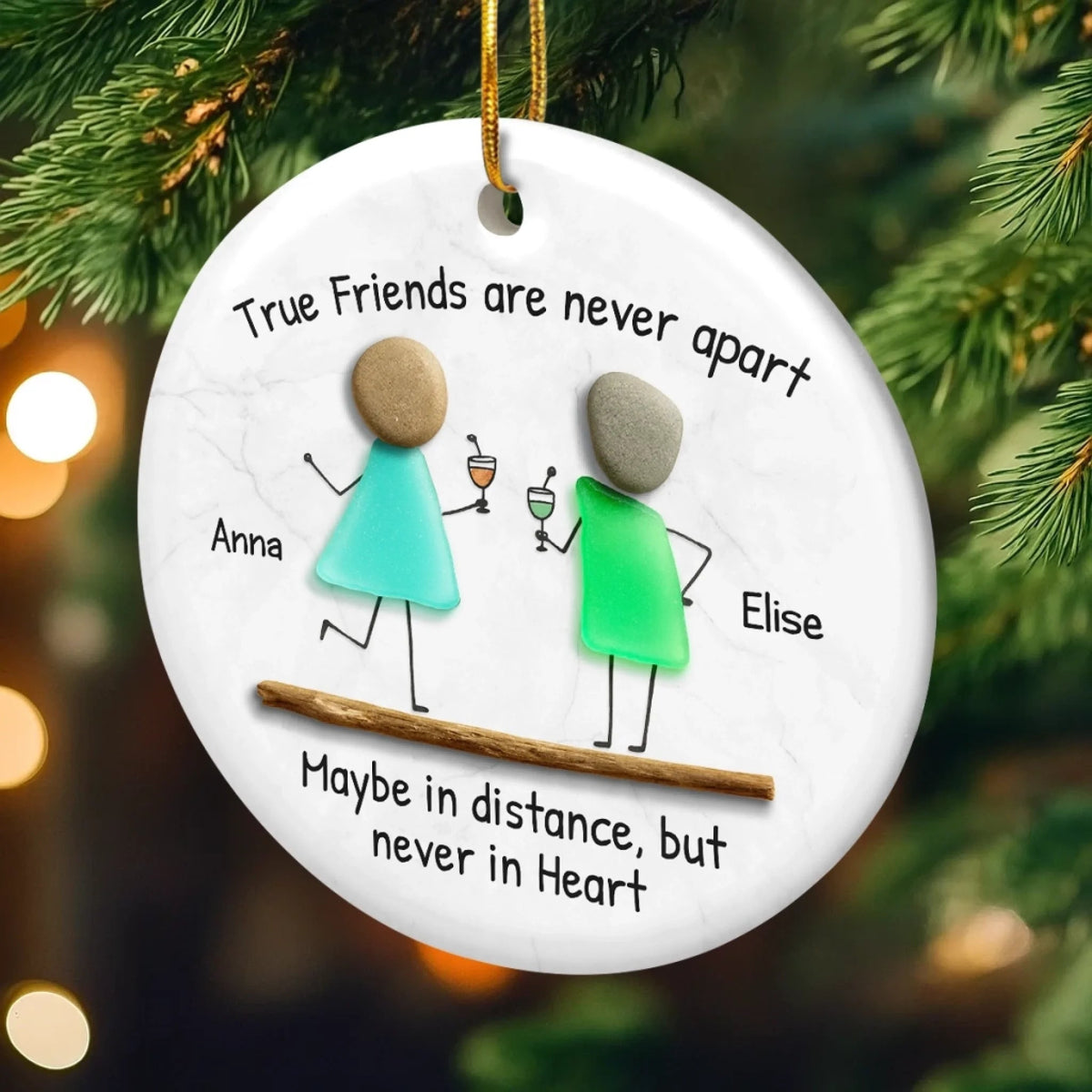 True Friends Never Apart Sea Glass - Personalized Ceramic Ornament - Christmas Gift For Friends