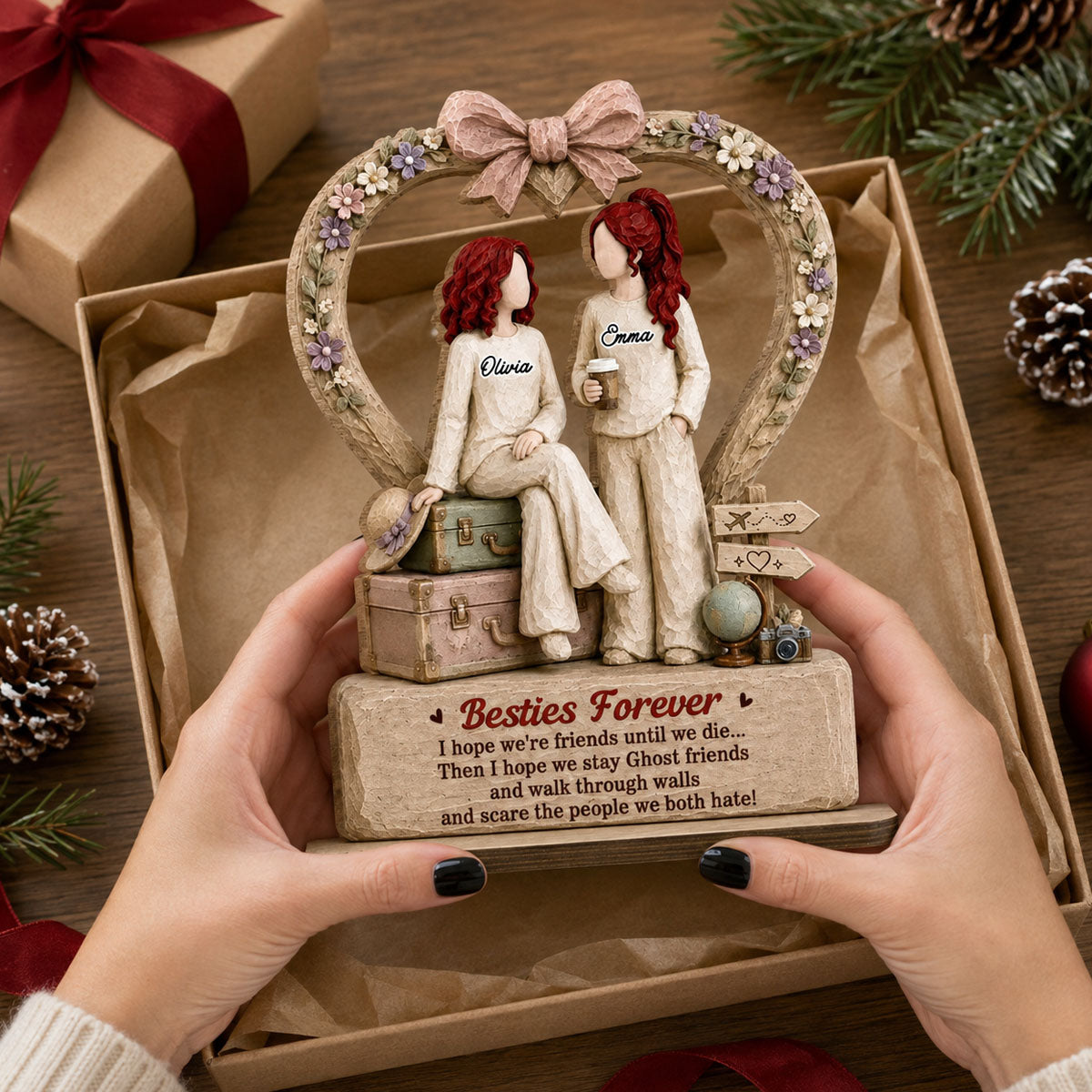 One Soul Two Besties - Personalized 2-Layer Wood Plaque With Flat Base
